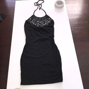 ASOS black crotchet halter mini dress sz 2